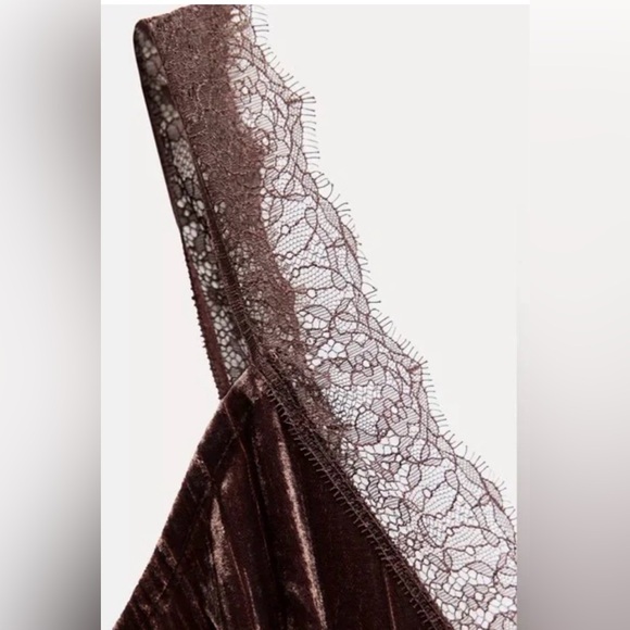 Zara Velvet Lace Trim Midi Dress Brown Slip Dress Size S 🤎 - Picture 9 of 13